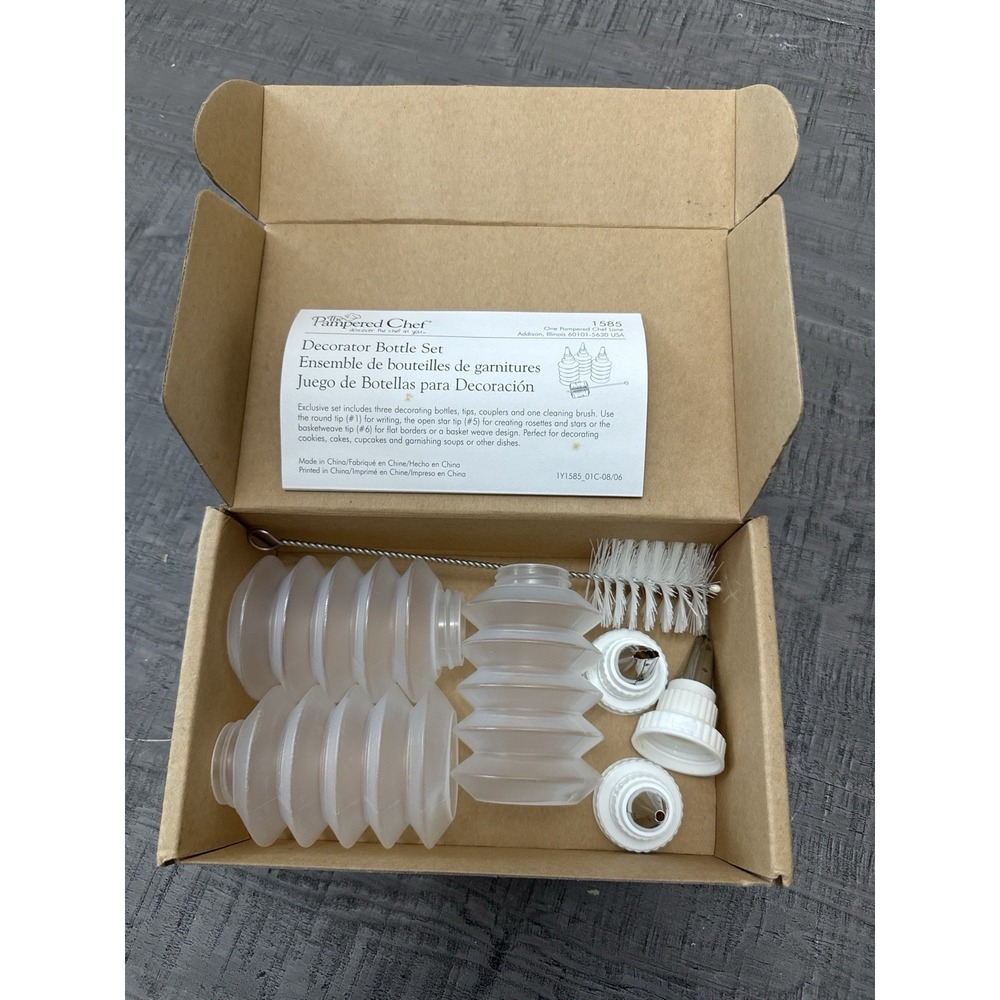Pampered Chef Decorator Bottle Set #1585 3 Bottles Tips & Brush w/ Box 2006